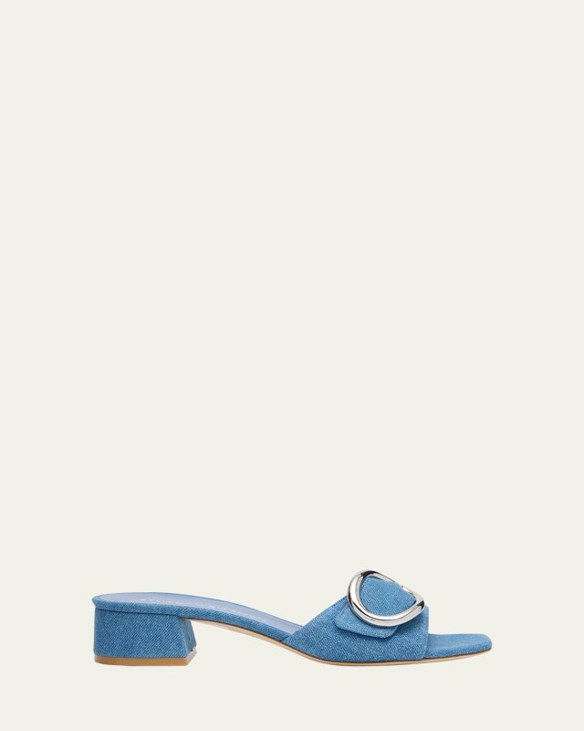 Benni Denim Buckle Slide Mule Sandals